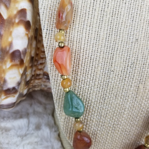 Vintage Semi Pecious Polished Stone Necklace Long w/clasp 70s - Picture 3 of 4